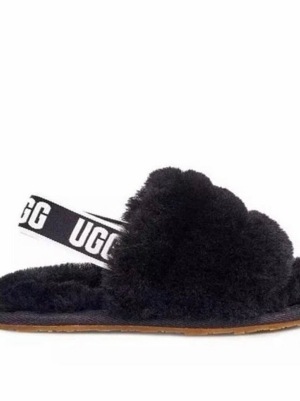 UGG Fluff Yeah Slides Black Shearling Slingback Slippers Womens 6